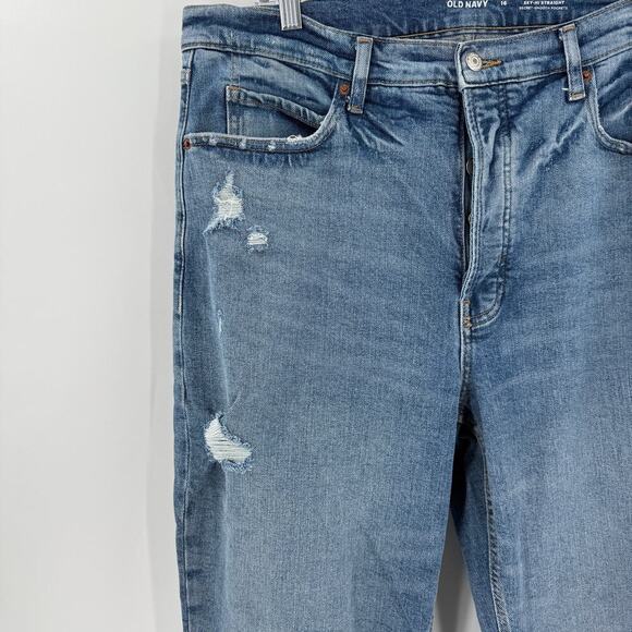 Old Navy Extra High Rise Sky High Straight Leg Distressed Jeans Women's Size 16 - Picture 4 of 12